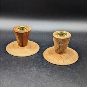 Pair 2 VTG Ellingson Myrtlewood wood Mid Century Modern MCM candlestick holders
